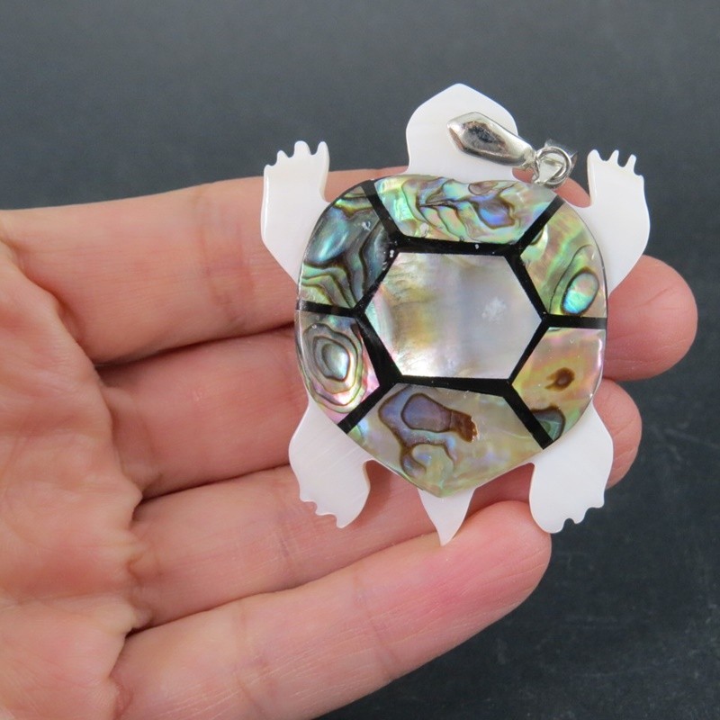 Colgante tortuga abalón, nácar y plata Colgante tortuga abalón, nácar y plata