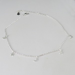 Pulsera Tobillera estrellas y lunas plata