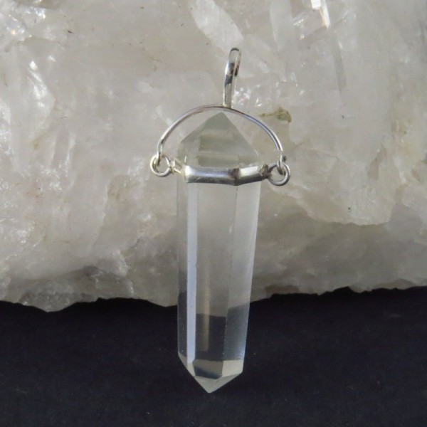 Colgante punta cuarzo cristal de roca y plata