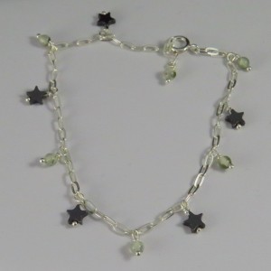 Pulsera Tobillera hematites, prehnita y plata