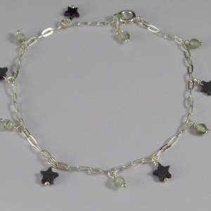 Pulsera Tobillera hematites, prehnita y plata