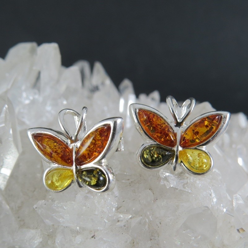Pendientes mariposas ámbar y plata Pendientes mariposas ámbar y plata