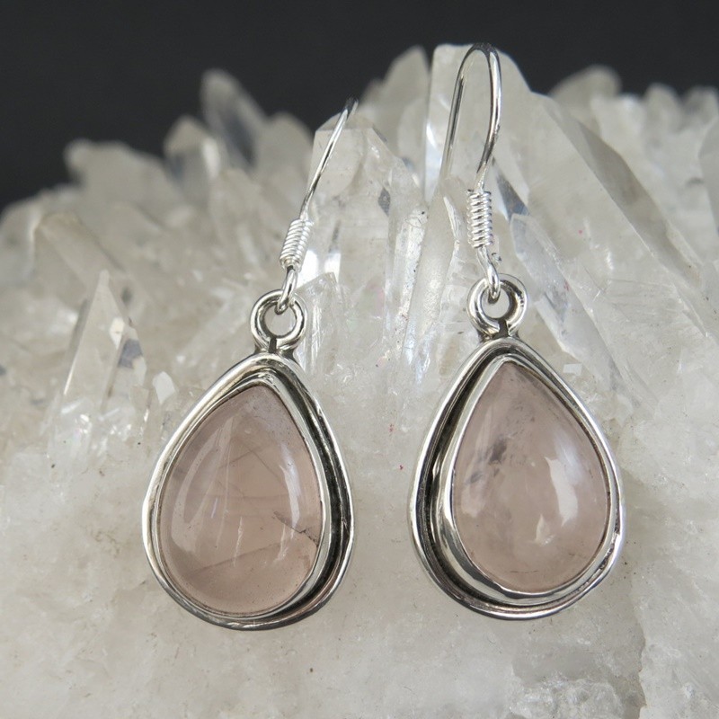 Pendientes cuarzo rosa y plata Pendientes cuarzo rosa y plata