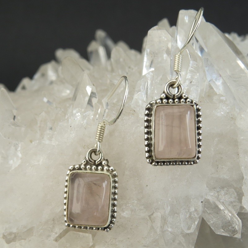 Pendientes cuarzo rosa y plata Pendientes cuarzo rosa y plata