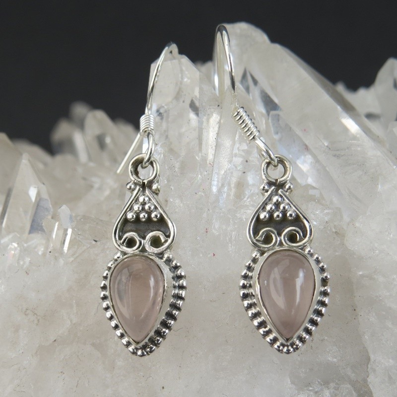 Pendientes cuarzo rosa y plata Pendientes cuarzo rosa y plata