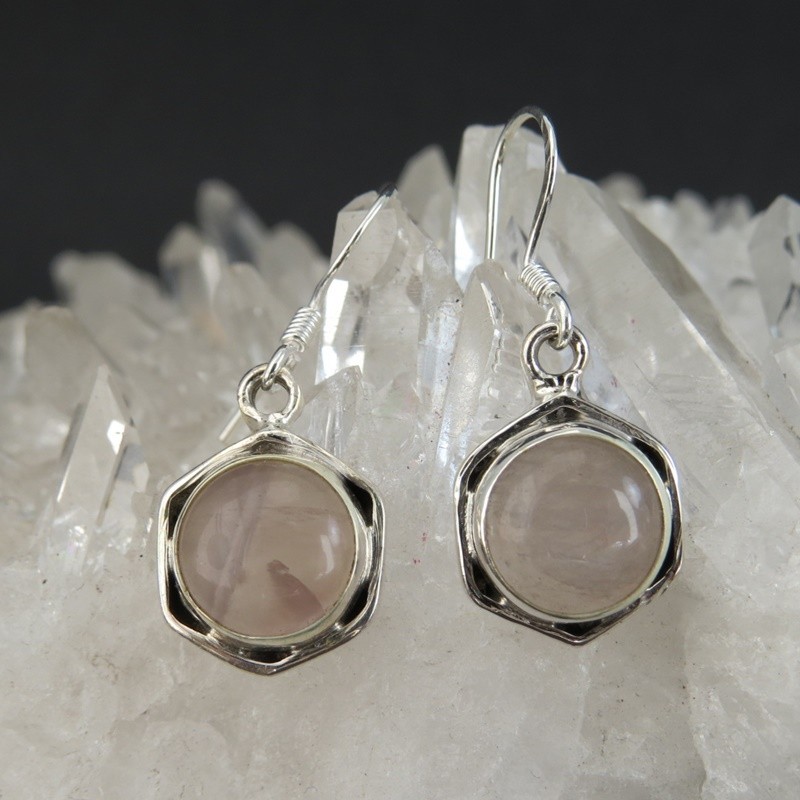 Pendientes cuarzo rosa y plata Pendientes cuarzo rosa y plata