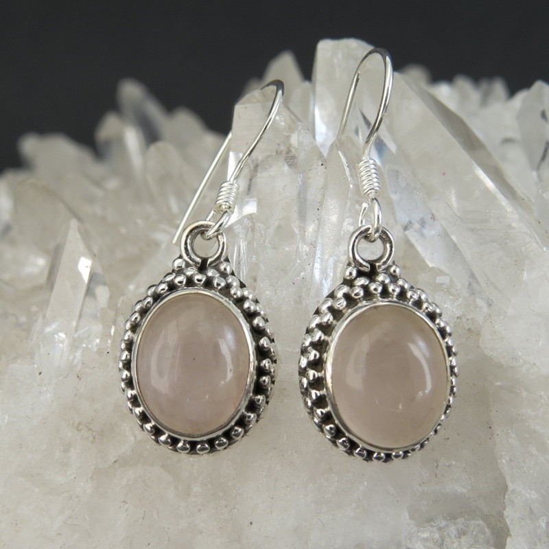 Pendientes cuarzo rosa y plata Pendientes cuarzo rosa y plata