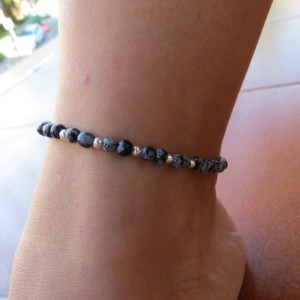 Pulsera Tobillera obsidiana nevada y plata