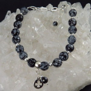 Pulsera obsidiana nevada y plata