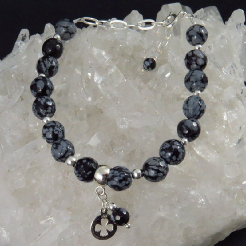 Pulsera obsidiana nevada y plata Pulsera obsidiana nevada y plata