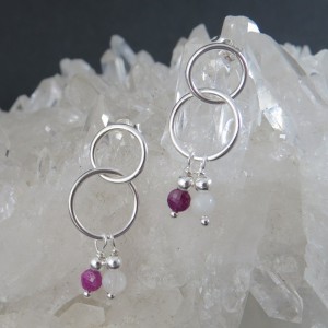 Pendientes Aros rubí, piedra luna y plata