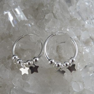 Pendientes Aros estrellas de plata