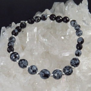 Pulsera obsidiana nevada y plata