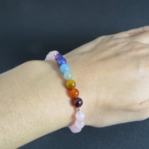 Pulsera siete chakras, cuarzo rosa y plata 925 mm