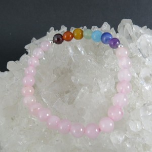 Pulsera siete chakras, cuarzo rosa y plata 925 mm