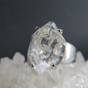 Anillo diamante Herkimer y plata