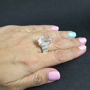 Anillo diamante Herkimer y plata