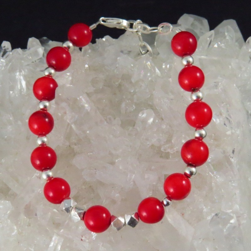 Pulsera coral y plata Pulsera coral y plata