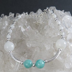 Pulsera piedra luna, amazonita y plata