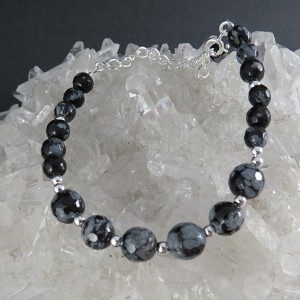 Pulsera obsidiana nevada y plata