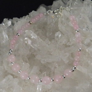 Pulsera cuarzo rosa y plata