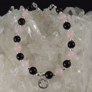 Pulsera cuarzo rosa,obsidiana dorada  y plata