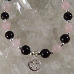 Pulsera cuarzo rosa,obsidiana dorada  y plata