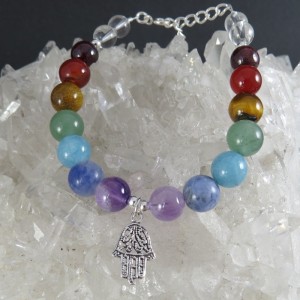 Pulsera siete chakras y mano fátima plata 925 mm