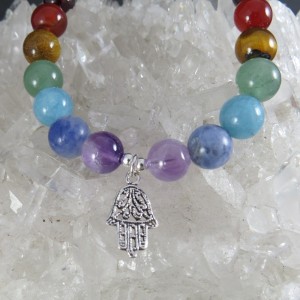 Pulsera siete chakras y mano fátima plata 925 mm