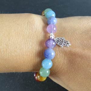 Pulsera siete chakras y mano fátima plata 925 mm