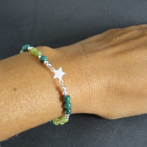 Pulsera malaquita, jade y plata