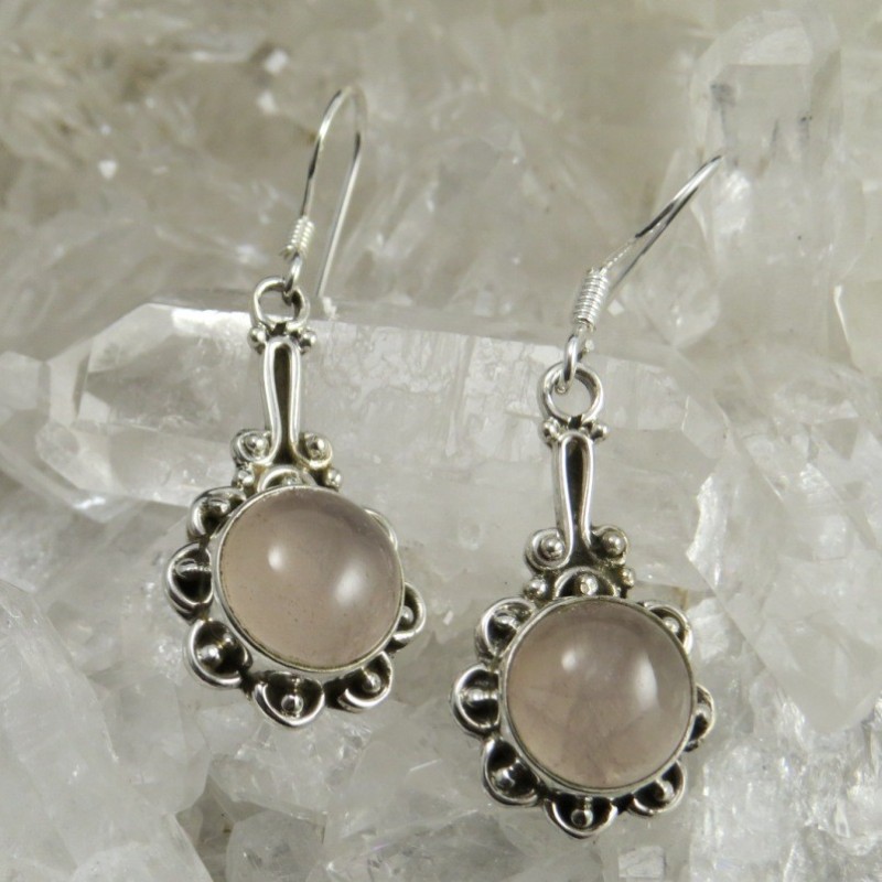 Pendientes cuarzo rosa y plata Pendientes cuarzo rosa y plata