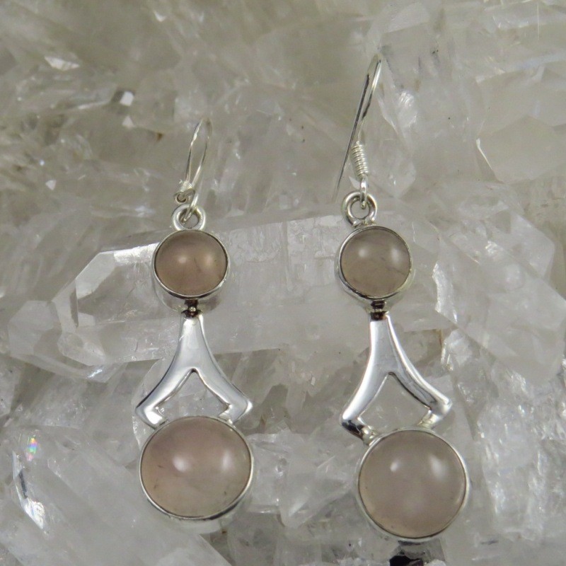 Pendientes cuarzo rosa y plata Pendientes cuarzo rosa y plata