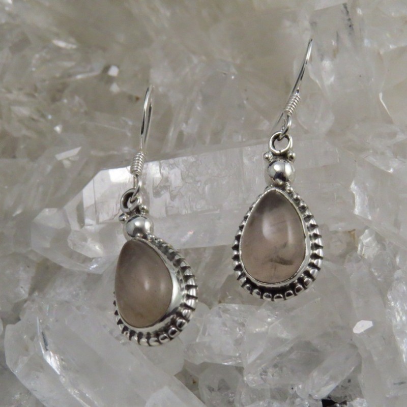 Pendientes cuarzo rosa y plata Pendientes cuarzo rosa y plata