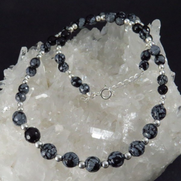 Collar obsidiana nevada y plata - La Tienda de los Minerales