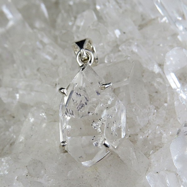 Pirita Energía Colgante Cristal Gema Elixir & diamante de Herkimer 925 Collar De Plata 