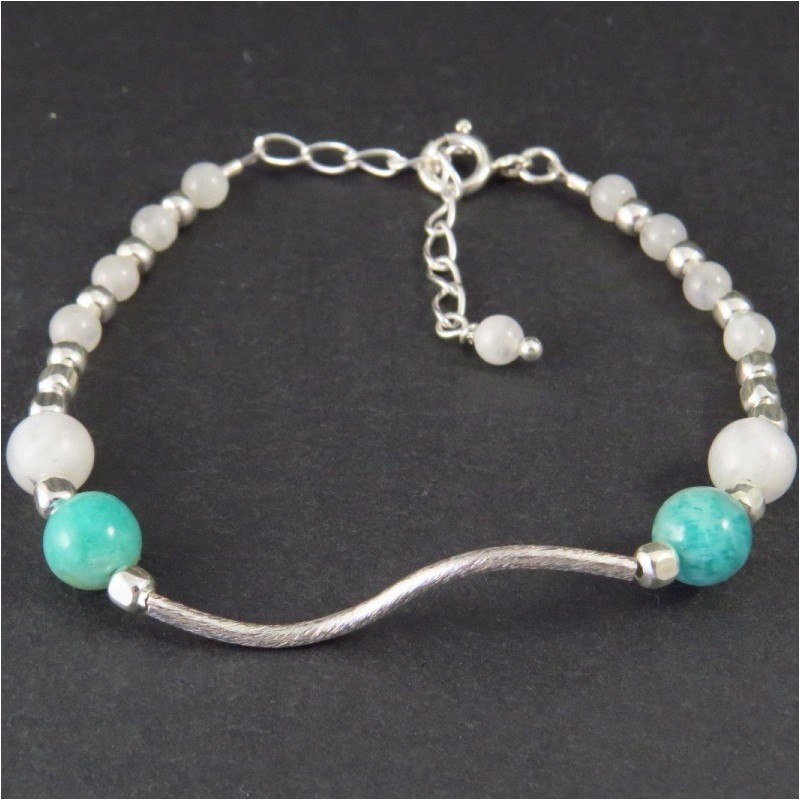 Pulsera piedra luna, amazonita y plata - La Tienda de los Minerales Pulsera piedra luna, amazonita y plata - La Tienda de los Minerales