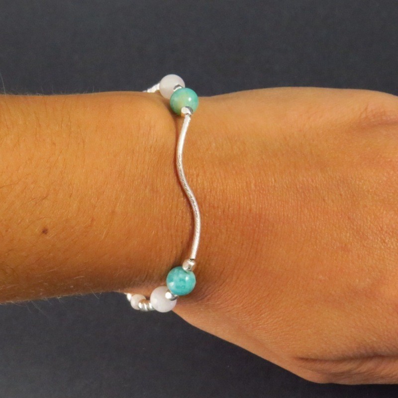 Pulsera piedra luna, amazonita y plata - La Tienda de los Minerales Pulsera piedra luna, amazonita y plata - La Tienda de los Minerales