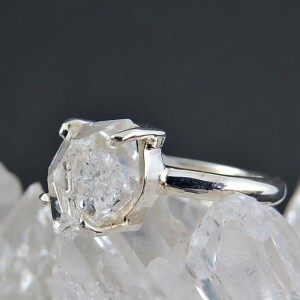 Anillo diamante Herkimer y plata