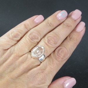 Anillo diamante Herkimer y plata