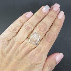 Anillo diamante Herkimer y plata