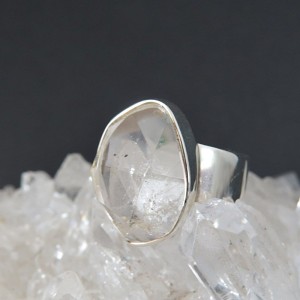 Anillo diamante Herkimer y plata