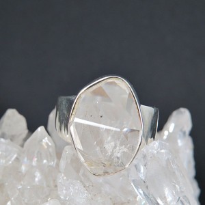 Anillo diamante Herkimer y plata