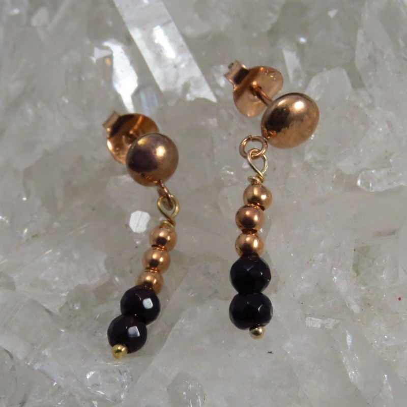 Pendientes de oro rosa y oníx - La Tienda de los Minerales Pendientes de oro rosa y oníx - La Tienda de los Minerales