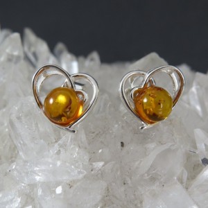 Pendientes corazón ámbar y plata