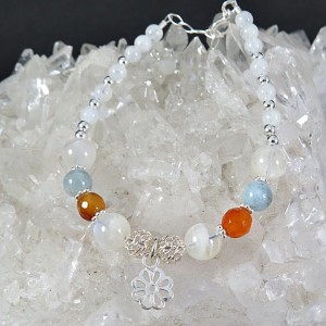 Pulsera piedra luna, aguamarina, cornalina y plata