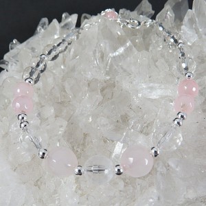 Pulsera cuarzo cristal de roca, cuarzo rosa y plata