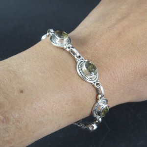 Pulsera joyería en plata de cuarzo citrino y plata 925 mm