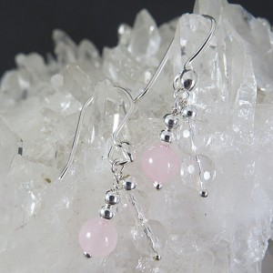 Pendientes cuarzo cristal de roca, cuarzo rosa y plata