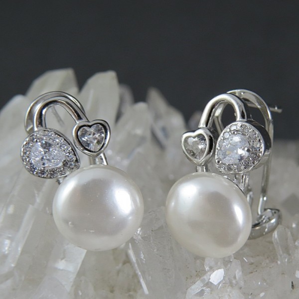 Pendientes perla, circonitas y plata